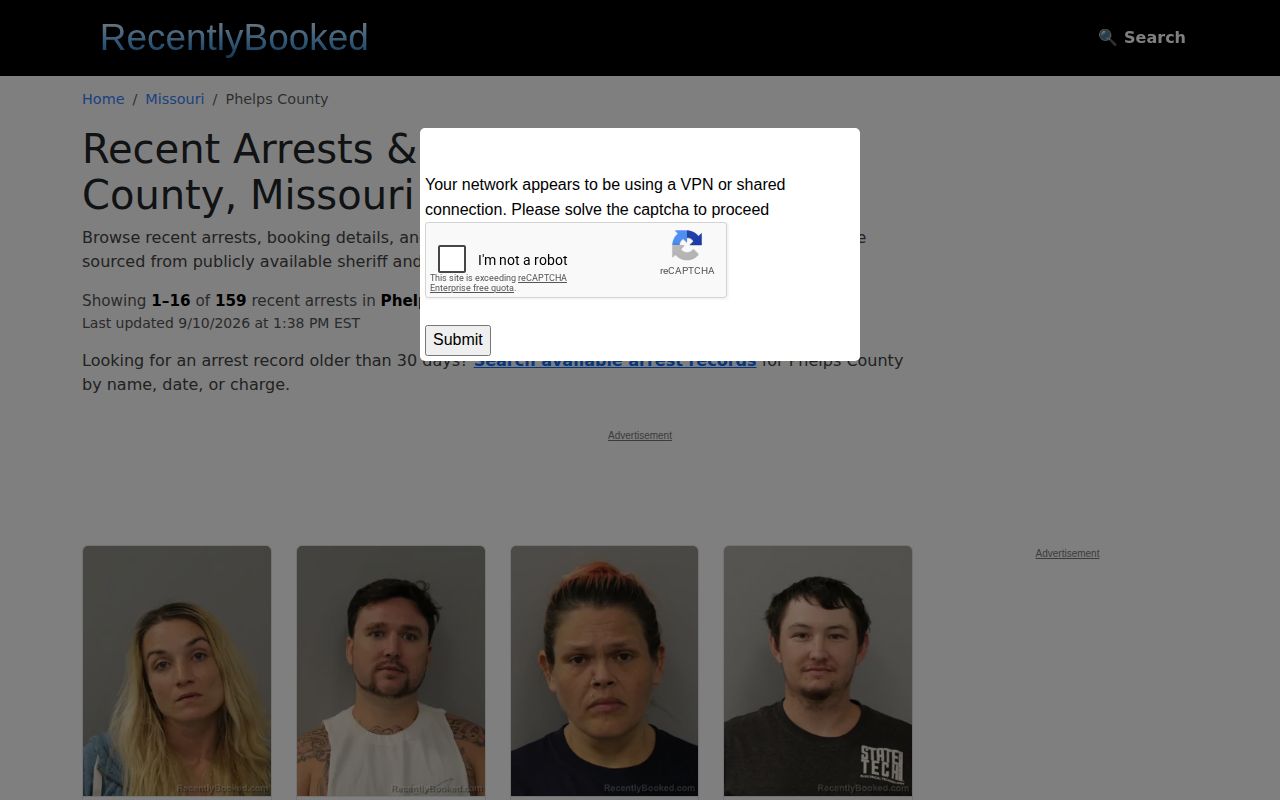 Unofficial Phelps County recent arrest republisher page